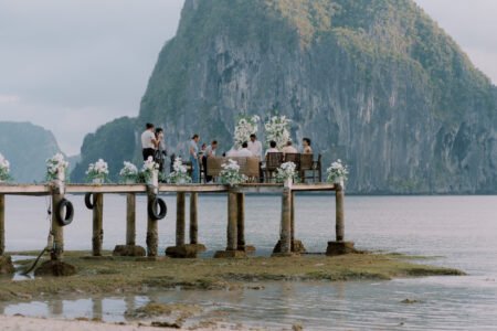 Limestone cliffs and lagoon backdrop, El Nido wedding photography — Aubrey Stills Studio